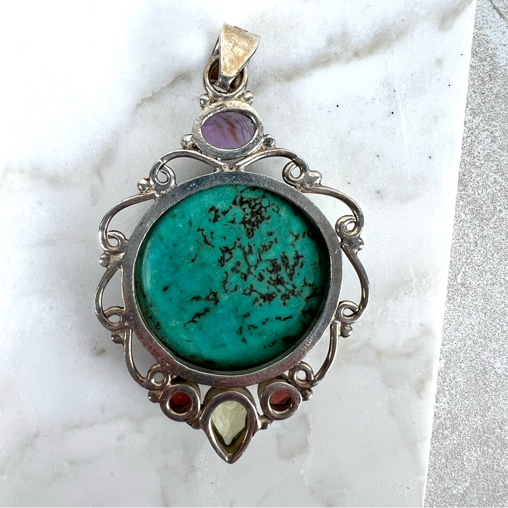 Turquoise Amethyst Garnet and Citrine Sterling Silver Pendant - Picture 7 of 7